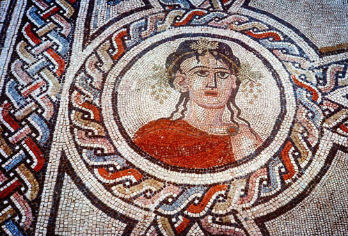 Head of a woman, mosaic, Volubilis, Morocco